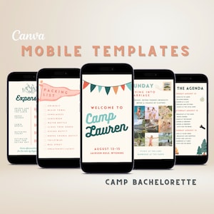 Camp Bachelorette Digital Template | Canva Bachelorette Itinerary | Mobile Invitation | Bachelorette Camping Theme