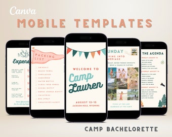 Camp Bachelorette Itinerary | Mobile Invitation Canva Template (Digital)