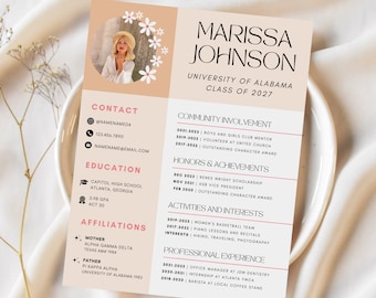 Sorority Recruitment Resume Template | Pink, Orange Floral Design (PDF)
