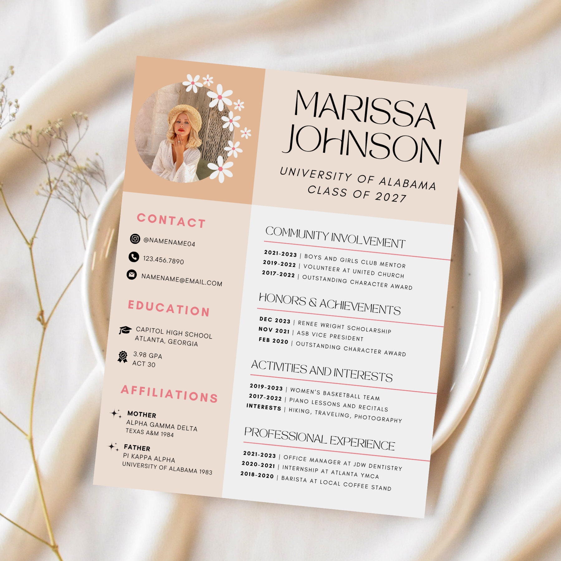 Sorority Resume Template Cute - Il Fullxfull.5254423000 R6ci 