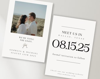 Minimalist Photo Save the Date Template | Modern Black and White (Canva)