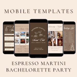 Itinerario de despedida de soltera con martini espresso / El amor se está gestando / Novia en un Tini Bit / Plantilla de despedida de soltera de Canva / Planificador de despedida de soltera neutral