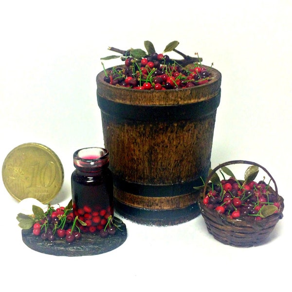 Dollhouse miniature 1/12 Cherry! Cherry harvest! Basket with cherries!