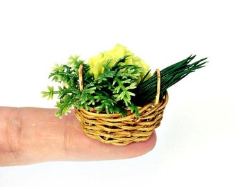 Dollhouse miniature 1/12  Basket with fresh herbs