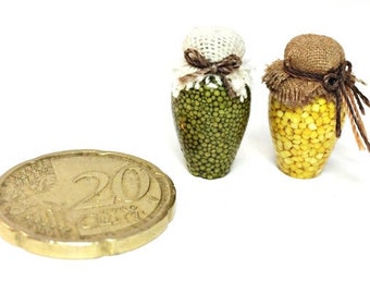 Dollhouse miniature 1/12 Canned peas and corn.