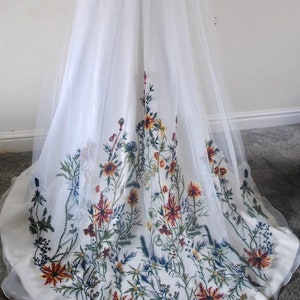 Handmade Cathedral Wedding Veil: Embroidered Autumnal Floral Veil