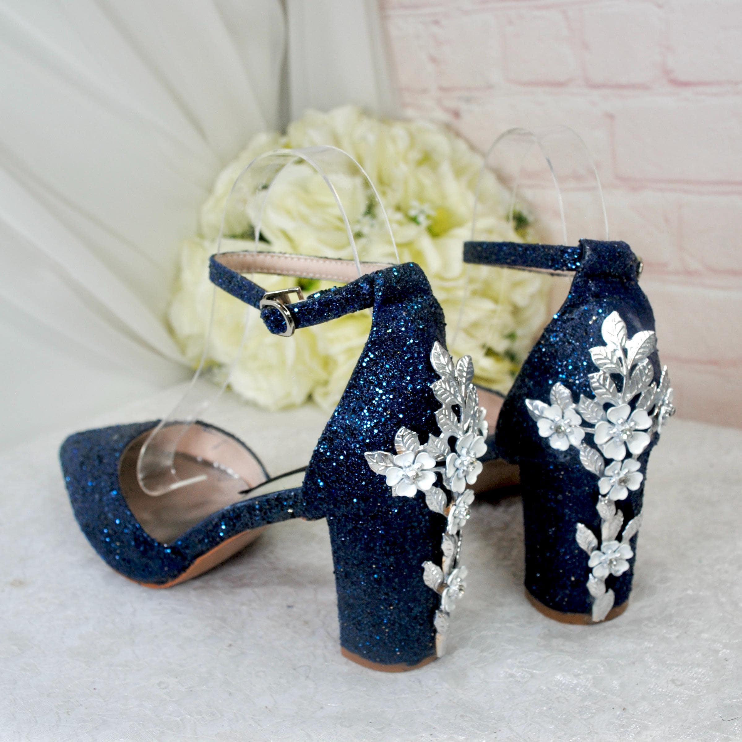 Silver and Navy Wedding Heels - Etsy Silver and Navy Wedding Heels - Etsy