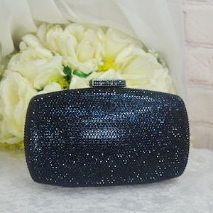Stunning Navy Dark Blue Crystal Handmade Evening Clutch Bag Rhinestone Purse Other Colours