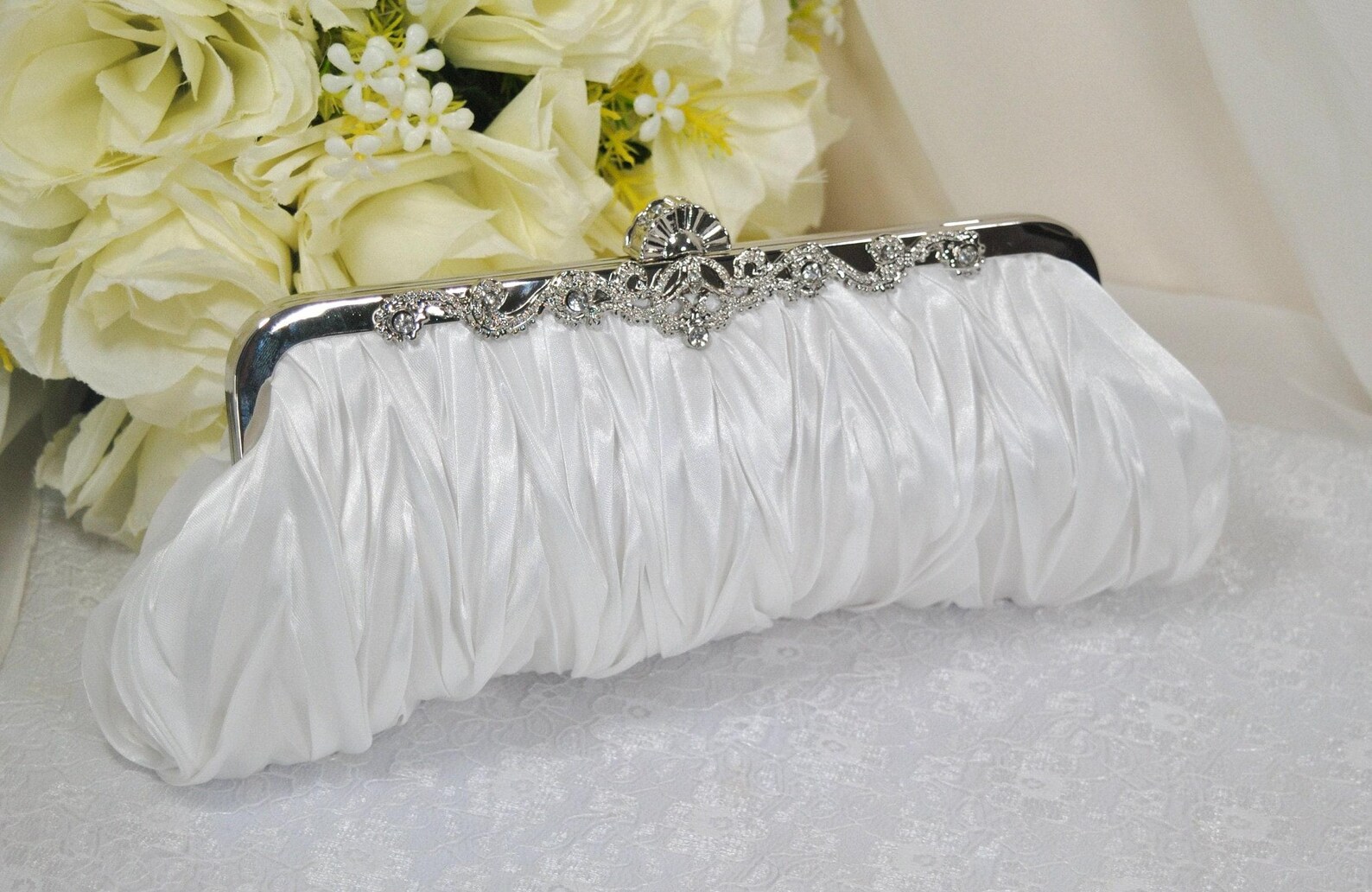 Elegant Satin Bridal Clutch Bag - White Wedding Purse, Pink White or ...