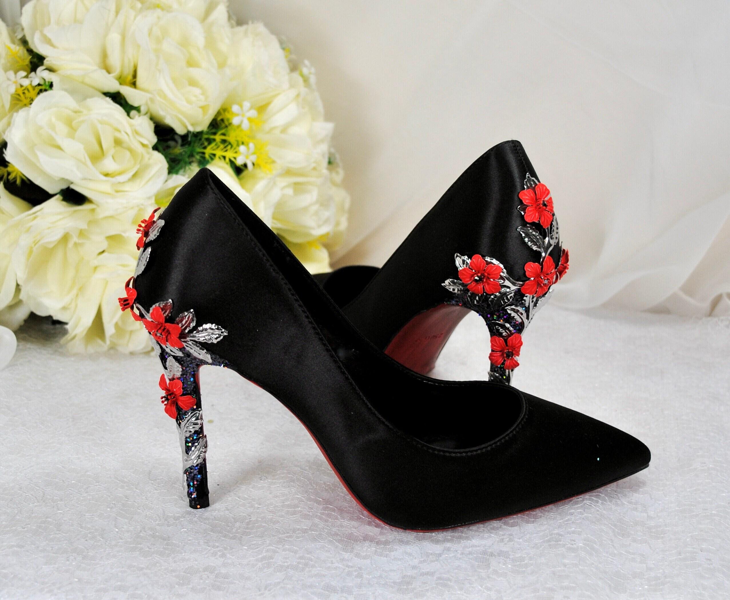Black Floral Heels Etsy Canada