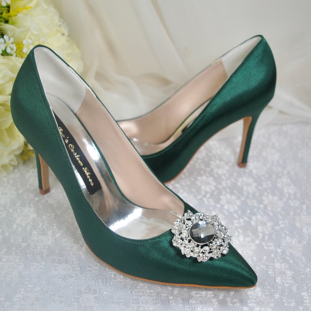 emerald green satin heels