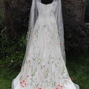 Embroidered Floral Wedding Cape Veil: Handmade Tulle Bridal Cape
