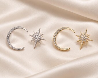Örhängen i sterlingsilver med måne och stjärna – Celestial Bridal Studs