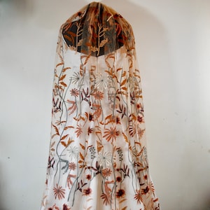 Handmade Autumn Floral Wedding Veil: Embroidered Tulle, Silver Comb