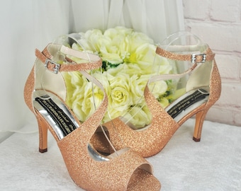 Handmade Shimmer Bridal Sandals: Rose Gold Wedding Shoes (UK5/US7.5)