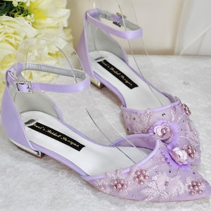 Lilac Lace Ballet Flats: Handmade Flower Embroidered Wedding Shoes