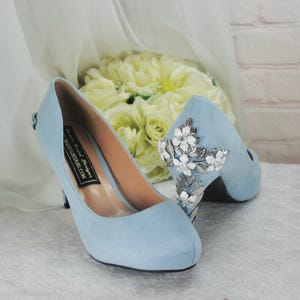Blue Suede Wedding Shoes: Cherry Blossom Bridal Heels (UK6/US8.5)