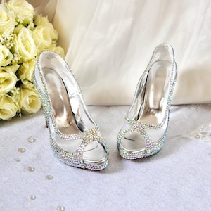 Handmade Swarovski Crystal Bridal Shoes: Silver Stiletto Heel, UK6/US8.5
