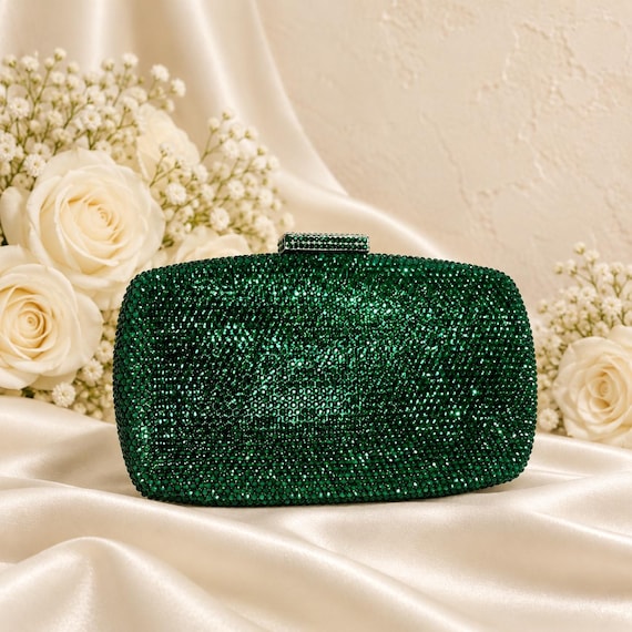 Emerald Green Crystal Clutch Bag: Handmade Rhinestone Evening Purse