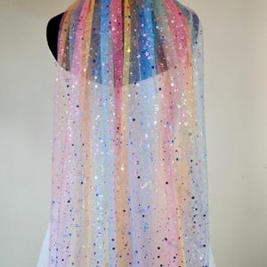 Rainbow Glitter Star Wedding Veil: Handmade Floor Length Bridal Veil
