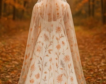 花刺繍ブライダルベール：カラフルな花のレースアップリケ、グリーン