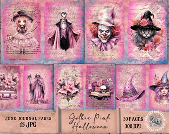 Pink Gothic Junk Journal Kit, Halloween Junk Journal Paper Gothic Junk Journal Printable Page, Digital Collage Sheet Vintage Ephemera