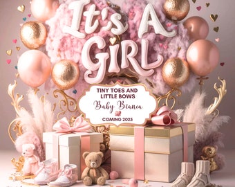 3D Pink It's a Girl Pregnancy Announcement | Digital Baby Announcement | Girl Gender Reveal | Baby Shower, Social Media Facebook, Instagram