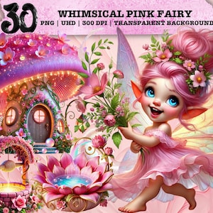 Fantazyjny Clipart Wróżki, Różowa Fantazja PNG, Magiczna Sztuka Domku, Uroczy Projekt Sublimacji Bajkowe Estetyczne Skrzydła Dom Wróżki Użytkowanie Komercyjne