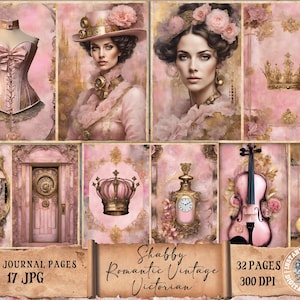 Blush Pink Vintage Junk Journal, Rosa Gold Ephemera Bundle, Viktorianisches Digitales Papier, Scrapbook Papier Journal Seiten Kartenherstellung Tag Creation