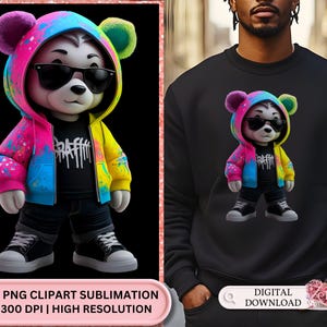 Neon HipHop Teddy Bear svg, PNG Clipart Design, Graffiti HipHop Teddy Bear svg, PNG Clipart for T-Shirts Vibrant Neon Hip Hop Teddy Bear SVG
