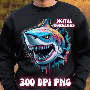 Killer Shark PNG Sublimation Design, For Dtf Designs, Clipart, T-shirt Graphics, Neon Sublimation, Hip Hop PNG, Abstract PNG, Shirt Designs