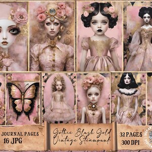Gothic Victorian Junk Journal Kit, Blush Pink Junk Journal Paper, Pink Vintage Junk Journal Printable Page, Digital Collage, Gothic Ephemera
