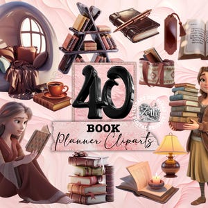 Book Planner Clipart, Planner Clipart, Book Lover Clipart, Girl Planner PNG, Commercial Use Clipart, Transparent PNG, Cute Book Planner Cozy