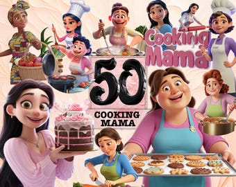 Cooking Mama Clipart, Mom's Cooking Clipart Feminine Mother's Food Craft PNG Commercial Use Clipart Transparent Mama Decor Chef Mom PNG
