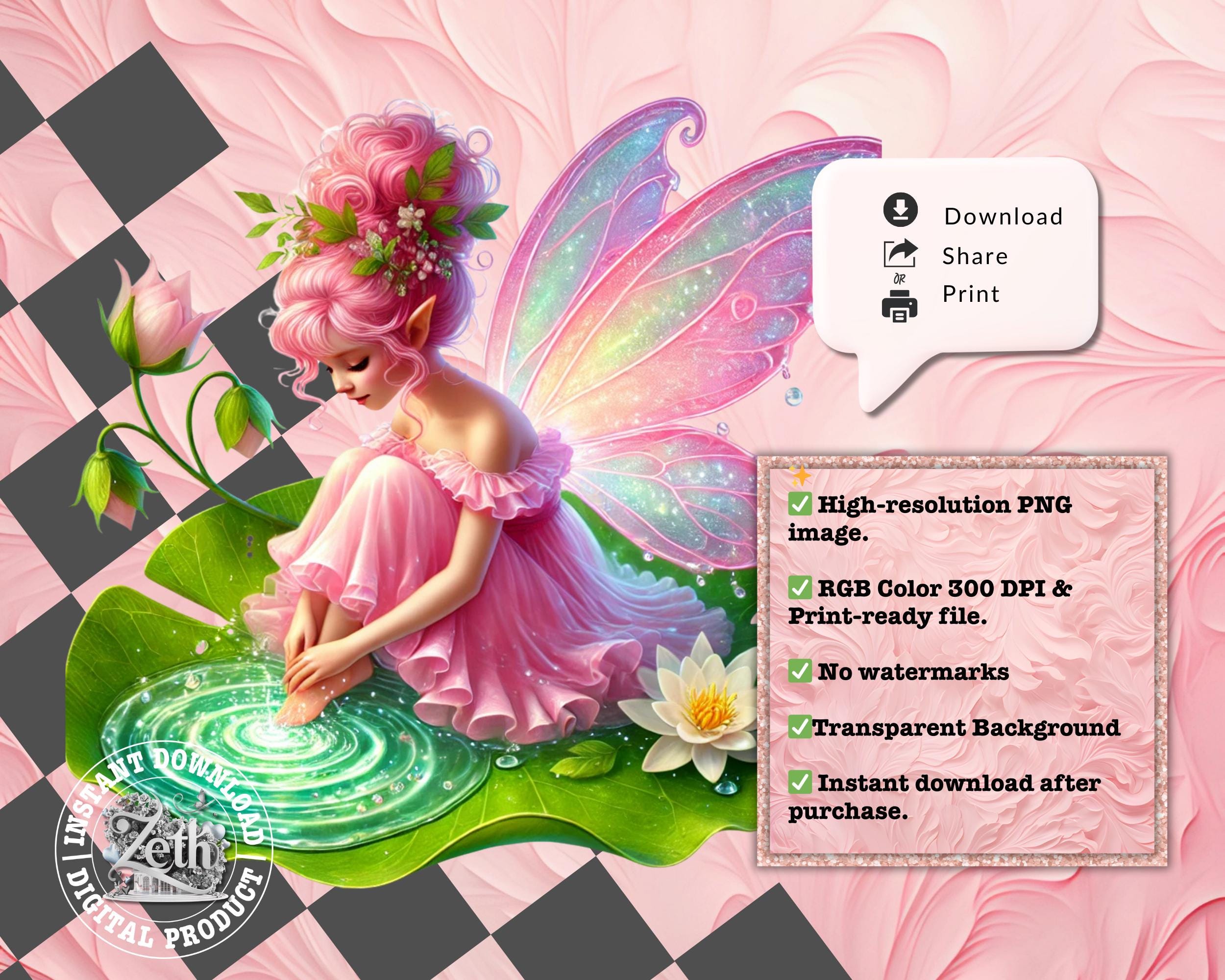 Whimsical Fairy Clipart, Pink Fantasy PNG, Magical Cottage Art, Cute ...