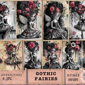 Kit diario di spazzatura bambola fata gotica Carta per diario di spazzatura di Halloween Pagina stampabile diario di spazzatura bambola gotica Foglio di collage digitale Ephemera di bambola