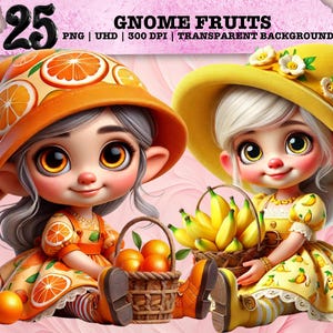 Gnomo caprichoso con frutas, bayas PNG, arte de frutas de granja, sublimación rústica, estética cottagecore, gnomo, diseño para uso comercial