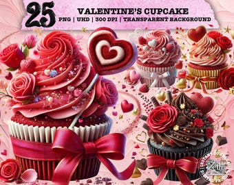 Valentine's Cupcake Clipart, Cute Cupcake PNG, Romantic Valentine's Day Clipart, Love Cupcake Sublimation, Commercial Use PNG, Tumbler Shirt