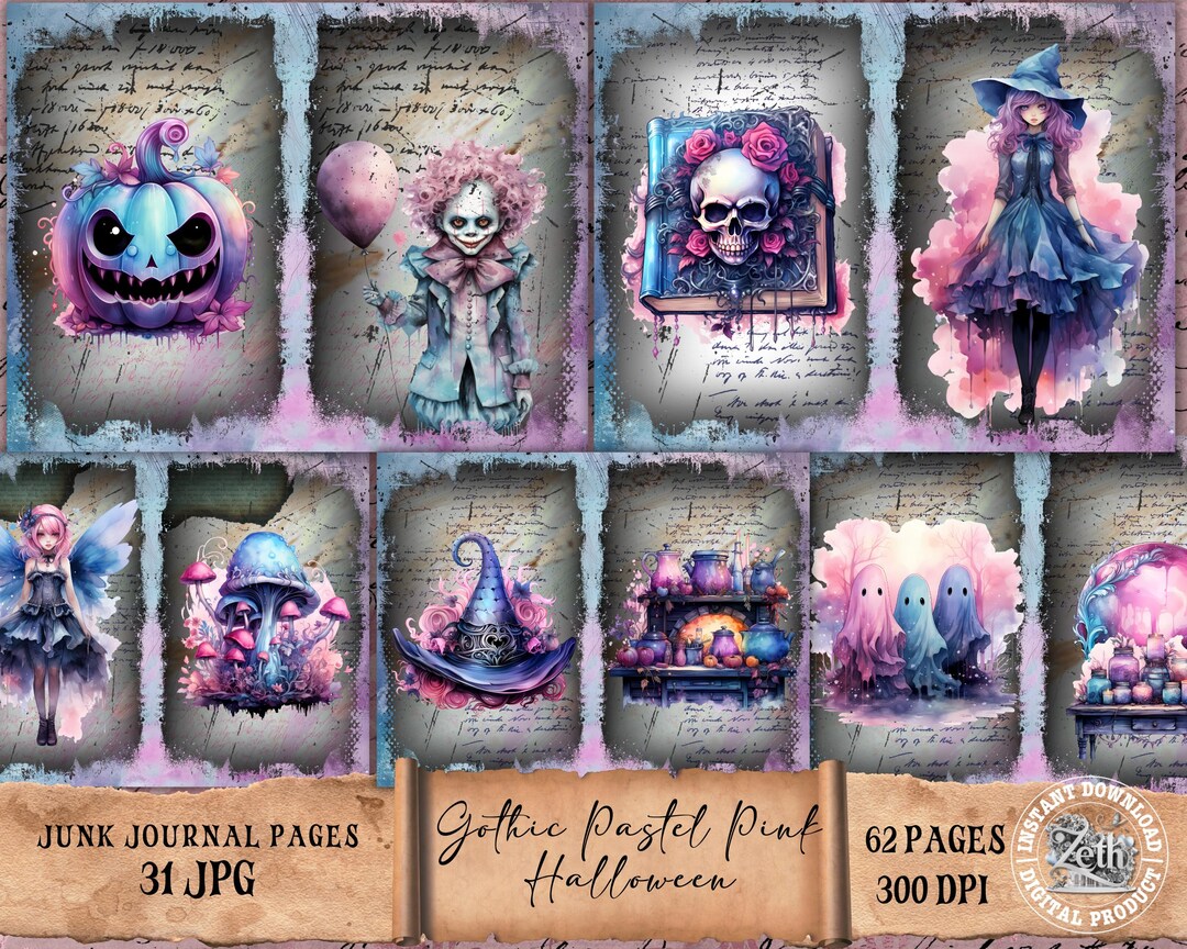 Pastel Pink Gothic Junk Journal Kit, Halloween Junk Journal Paper ...