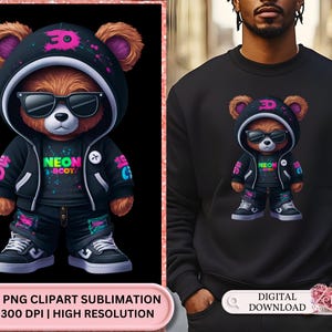 Neon HipHop Teddy Bear svg, PNG Clipart Design, Graffiti HipHop Teddy Bear svg, PNG Clipart for T-Shirts Vibrant Neon Hip Hop Teddy Bear SVG