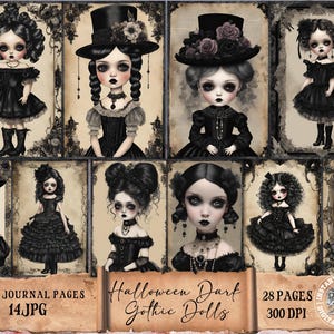 Kit diario spazzatura bambola gotica scura Carta per diario spazzatura bambola gotica Pagina stampabile per diario spazzatura bambola gotica Foglio di collage digitale Effimeri gotici