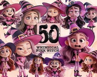 Roze heks clipart, Halloween clipart grillige heks clipart roze spooky Craft PNG commercieel gebruik clipart transparant schattig seizoensdecor