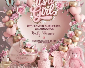 3D Pink It’s a Girl Pregnancy Announcement  Digital Baby Girl Gender Reveal Template  Baby Shower Invite for Social Media Facebook Instagram