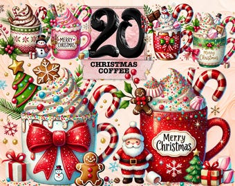 Christmas Coffee Clipart, Christmas Clipart, Festive Clipart, Christmas PNG, Commercial Use Clipart Transparent PNG Cozy Food Christmas