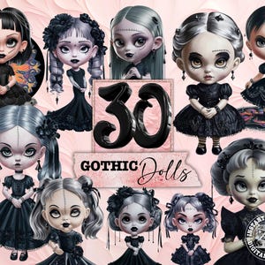 Gothic Chibi Doll Clipart, Halloween Clipart Seasonal Doll Clipart Gothic Doll PNG, Commercial Use Clipart Transparent PNG Cute Gothic Doll