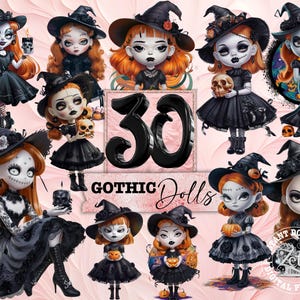 Gothic Doll Clipart, Halloween Clipart, Seasonal Pumpkin Clipart, Fall Pumpkin PNG, Commercial Use Clipart, Transparent PNG Cute Gothic Doll