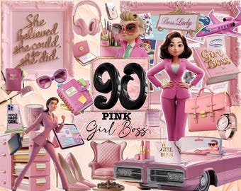 Girl Boss Clipart, Pink Lady Boss Clipart Feminine Clipart, Girl PNG, Commercial Use Clipart, Transparent PNG Pink Lady Boss Planner Journal