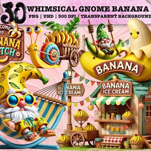 Fantazyjny Bananowy Gnom Clipart, Słodkie Owoce PNG, Letnia Sztuka Rynkowa, Tropikalna Sublimacja, Estetyka Wiejskiego Domu, Projekt Użytku Komercyjnego