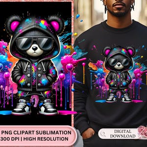 Neon HipHop Teddy Bear svg, PNG Clipart Design, Graffiti HipHop Teddy Bear svg, PNG Clipart for T-Shirts Vibrant Neon Hip Hop Teddy Bear SVG