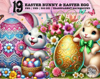 Easter Bunny Clipart, Cute Easter Egg PNG, Spring Rabbit Sublimation, Floral Bunny Digital Download, Commercial Use Transparent PNG Tumbler